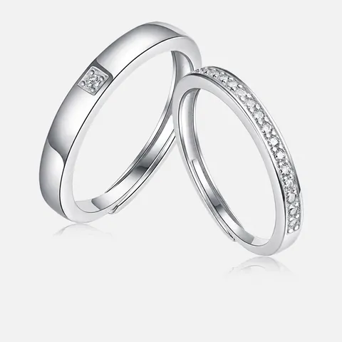 Moissanite 925 Sterling Silver Adjustable Open Couple Rings Simple Polished Engagement Wedding Band For Men Women Jewelry