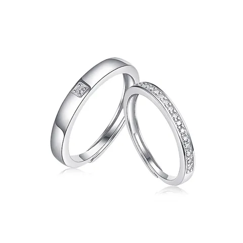 Moissanite 925 Sterling Silver Adjustable Open Couple Rings Simple Polished Engagement Wedding Band For Men Women Jewelry