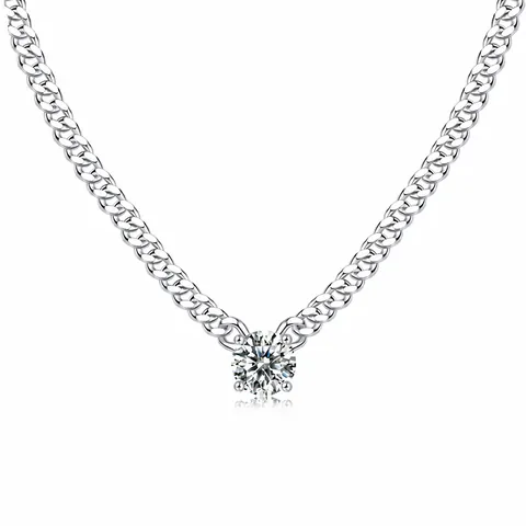925 Sterlingsilber Moissanit Halskette Rund Brillant Solitär Panzerkette Anhänger Halskette Mode Schmuck Für Damen Herren