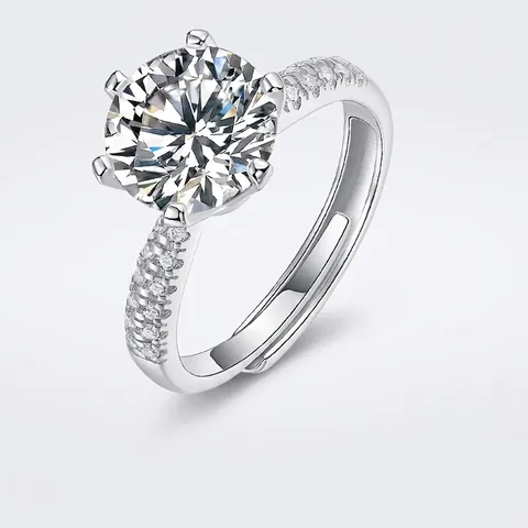 Anello di Lusso in Argento Sterling 925 Moissanite per Donna Classico a Sei Griffe Taglio Rotondo Colore D Diamante di Laboratorio Regolabile