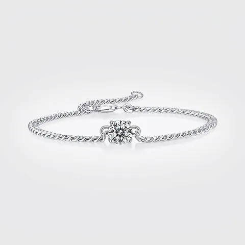 Bracciale in Argento Sterling 925 con Moissanite Catena Cubana da Donna Elegante Pietra Preziosa Tonda Quadrata Regolabile
