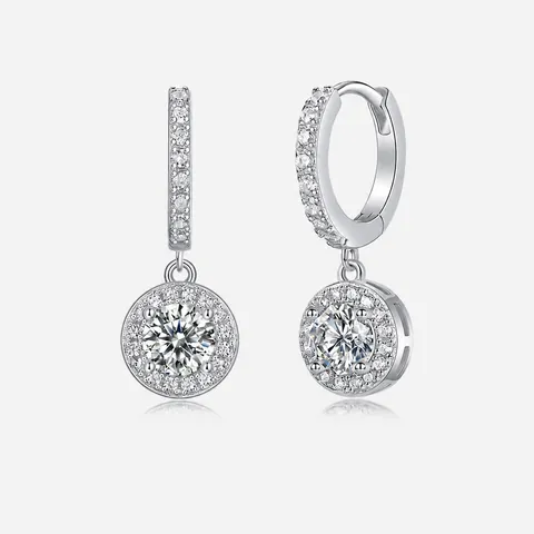 Pendientes de Botón Halo de Plata de Ley 925 Moissanita Corte Redondo D Color Moissanita Con Certificado GRA para Mujer
