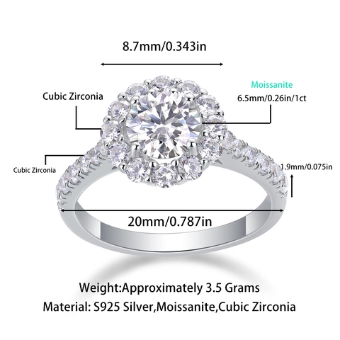 925 Sterling Zilveren Halo Ring Ronde Slijpvorm Moissaniet Lab Diamant D Kleur 3EX Verlovingsring Voor Dames Luxe Sieraden Cadeau