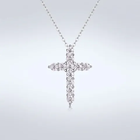 Collana Con Ciondolo a Croce in Argento Sterling 925 Moissanite Per Donna Uomo Gioielli di Fede Collana a Catena Intarsiata Religiosa Classica Regalo