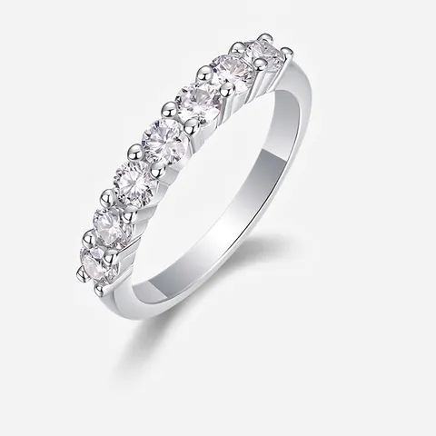 Anillo de Moissanita en Fila de Plata de Ley S925 para Mujer Color D 3EX Corte Redondo Moissanita Media Eternidad Anillo Ajustable Con Certificado GRA Joyería de Moda