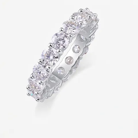 Luxury 925 Sterling Silver Moissanite Eternity Ring For Women Round Cut Full Band Ring With GRA Certificate Fashion Jewelry