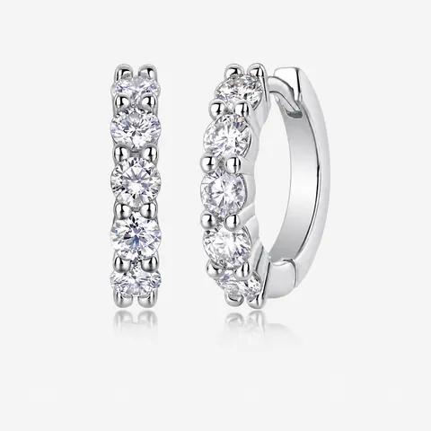 925 Sterling Silver Moissanite Hoop Earrings For Women Pave Row Round Cut Ear Buckle Fashion Jewelry Gift