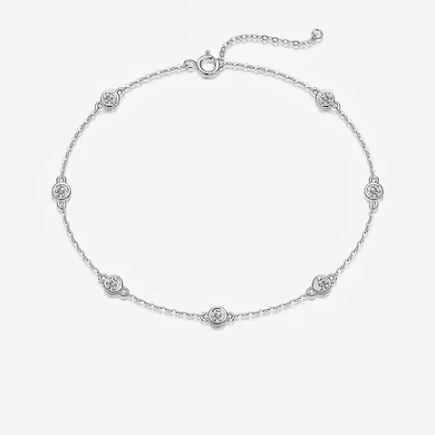 Luxury S925 Sterling Silver Moissanite Bracelet Sparkling D Color 3EX Cut Moissanite Bezel Station Chain Bracelet Fine Jewelry Gift