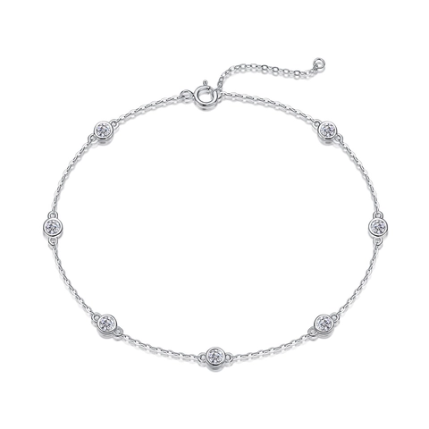 Luxury S925 Sterling Silver Moissanite Bracelet Sparkling D Color 3EX Cut Moissanite Bezel Station Chain Bracelet Fine Jewelry Gift