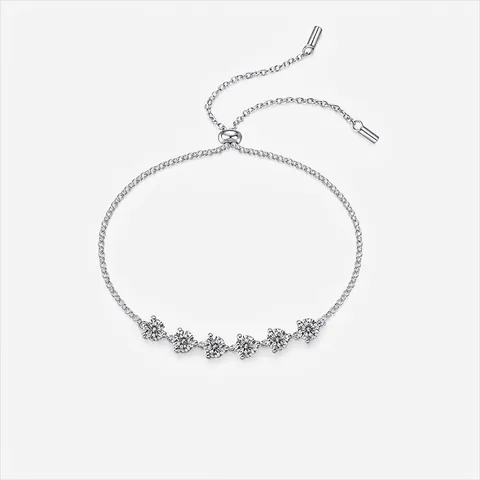 925 Sterling Silver Moissanite Bracelet For Women Sparkling D Color Moissanite Inlaid Adjustable Pull Chain Station Bracelet Fine Jewelry