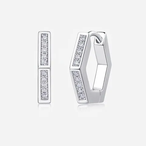 Pendientes de Aro Geométricos de Plata de Ley 925 con Moissanita para Mujer Minimalista Forma de V Hexágono Forma de U Joyería