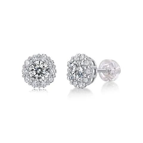 Orecchini a Bottone in Moissanite Argento Sterling S925 Design Halo Tondo Con Perno in Argento 925 Gioielli Donna