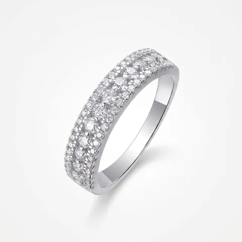 Anillo Pavé de Moissanita de Plata de Ley 925 de Lujo para Mujer Elegante Anillo Incrustado de Tres Filas Joyería de Moda Regalo Talla US 5-9