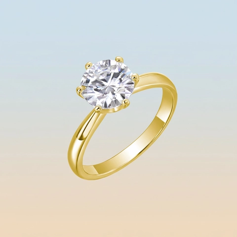 Anello in Argento Sterling 925 Moissanite Incastonatura a Sei Griffe Placcato Oro Anello di Fidanzamento Con Certificato GRA