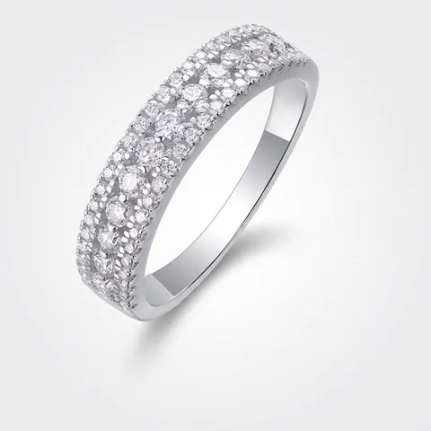 Anillo Pavé de Moissanita de Plata de Ley 925 de Lujo para Mujer Elegante Anillo Incrustado de Tres Filas Joyería de Moda Regalo Talla US 5-9