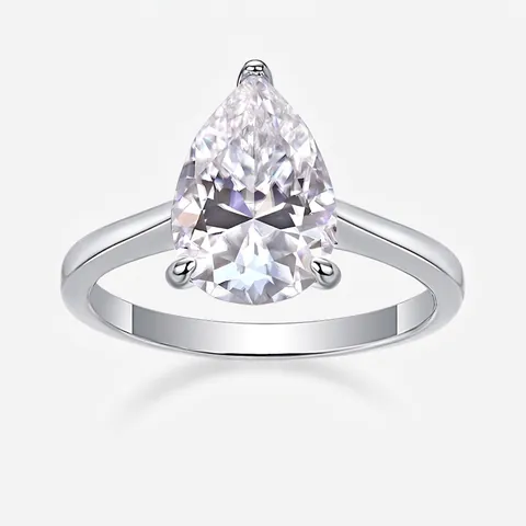Anillo de Moissanita de Plata de Ley 925 para Mujer Corte de Pera Redondo Corazón Incrustado Solitario de Boda
