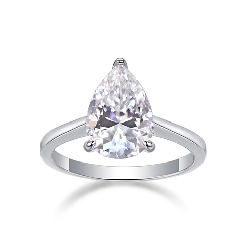 Anillo de Moissanita de Plata de Ley 925 para Mujer Corte de Pera Redondo Corazón Incrustado Solitario de Boda