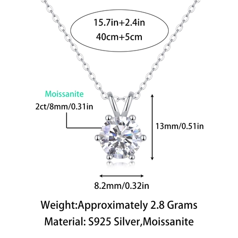 Elegant Round Moissanite Solitaire Pendant Necklace 925 Sterling Silver 18K Gold Plated Six-Prong Jewelry Gift For Women