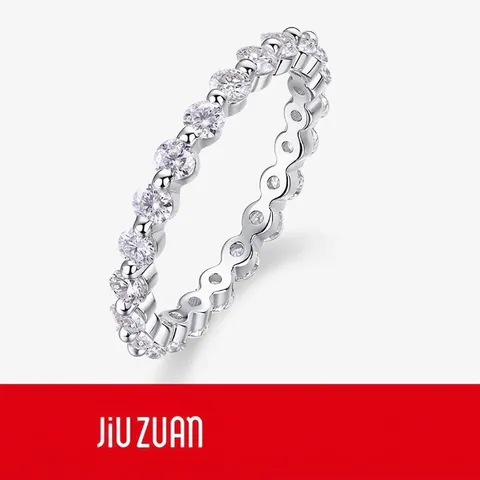 Anillo de Eternidad de Plata de Ley 925 con Moissanita para Mujer Corte Brillante Redondo Pavé Banda de Boda Joyería