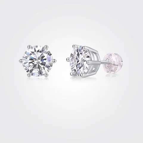 925 Sterlingsilber Moissanit Ohrstecker Rund Brillant Klassisch Sechszackige Fassung Eleganter Schmuck Geschenk Für Damen