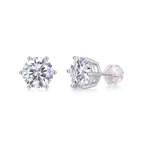 925 Sterlingsilber Moissanit Ohrstecker Rund Brillant Klassisch Sechszackige Fassung Eleganter Schmuck Geschenk Für Damen