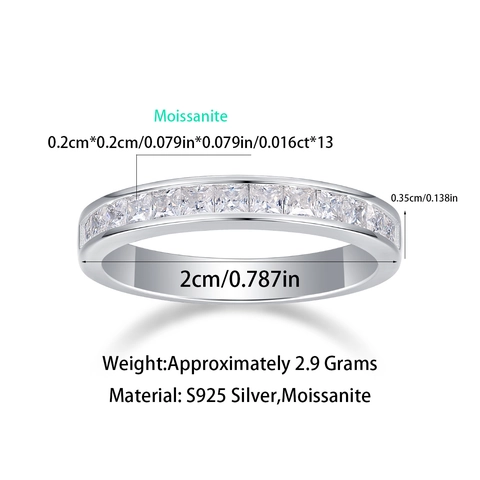 S925 Sterling Silver Princess Square Cut Moissanite Ring For Women Luxury Full Moissanite Eternity Ring Engagement Wedding Jewelry
