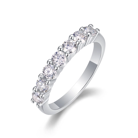 925 Sterling Silver Moissanite Band Ring For Women Elegant Round Seven Stone Inlaid Minimalist Jewelry Wedding Engagement Ring