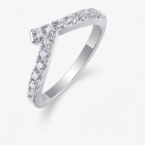 Bague en Argent Sterling 925 en Forme de V avec Moissanite pour Femme Minimaliste Pavé Wishbone Band Bague Moissanite Couleur D Bijoux de Mode