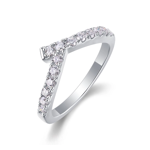 Bague en Argent Sterling 925 en Forme de V avec Moissanite pour Femme Minimaliste Pavé Wishbone Band Bague Moissanite Couleur D Bijoux de Mode