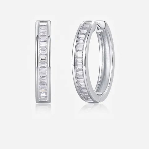 Orecchini a Cerchio in Argento Sterling 925 con Moissanite Per Donna Orecchini Rotondi a Pavé con Taglio Baguette Gioielli Regalo