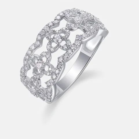 Luxury S925 Sterling Silver Moissanite Hollow Flower Ring For Women Inlaid Geometric Statement Jewelry Engagement Ring