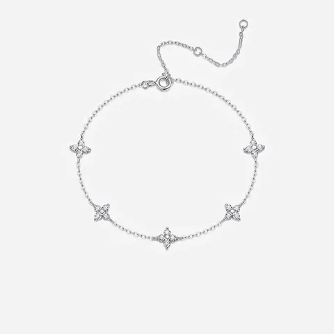 Bracelet Trèfle à Cinq Fleurs en Argent Sterling 925 Avec Moissanite pour Femme Réglable Bijoux en Moissanite de Mode Luxe Léger