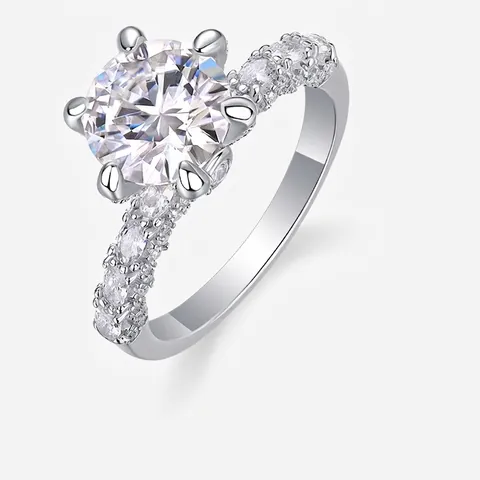 S925 Sterling Silver Moissanite Ring For Women Round Brilliant Cut Moissanite Wedding Anniversary Ring With GRA Certificate