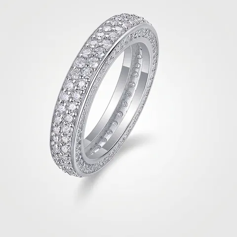 Anello Eternity in Argento Sterling 925 Con Moissanite per Donna Lussuoso Anello Con Incastonatura a Pavé a 3 File Con Certificato GRA Gioielli alla Moda