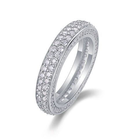 Anello Eternity in Argento Sterling 925 Con Moissanite per Donna Lussuoso Anello Con Incastonatura a Pavé a 3 File Con Certificato GRA Gioielli alla Moda