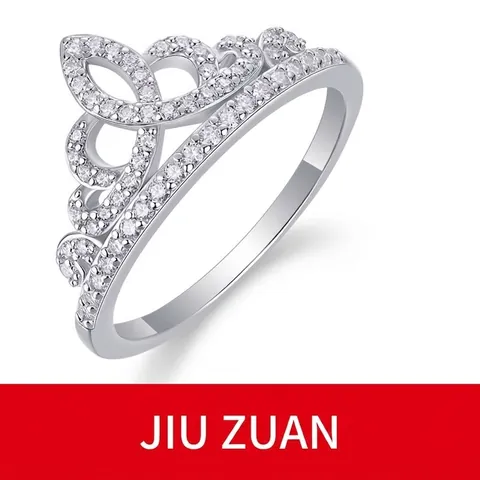 Anello a Corona in Argento Sterling S925 Con Moissanite per Donna Lussuoso Anello Tiara Intarsiato Design Traforato Con Certificato GRA