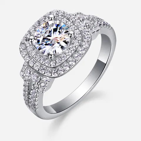 Luxury 1 Carat Round Cut Moissanite Ring 925 Sterling Silver Double Halo Inlaid Pavé Engagement Wedding Ring For Women Jewelry