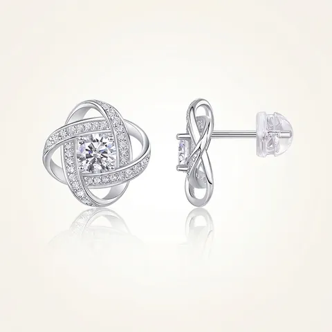 Orecchini a Bottone in Argento Sterling 925 con Moissanite Orecchini Geometrici a Nodo Intrecciato Gioielli Donna Lusso