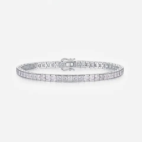 925 Sterlingsilber Moissanit Tennis Armband Für Damen Quadratischer Prinzessschliff Eingelegter Geometrischer Pendler Funkelndes Schmuck Armband