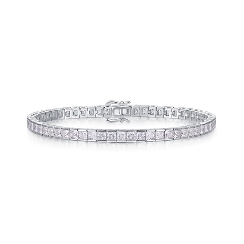 925 Sterlingsilber Moissanit Tennis Armband Für Damen Quadratischer Prinzessschliff Eingelegter Geometrischer Pendler Funkelndes Schmuck Armband