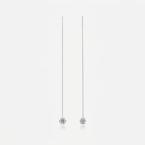 Boucles d'Oreilles Traversantes Longues en Argent Sterling 925 Avec Moissanite pour Femme Élégantes Boucles d'Oreilles à Chaîne Géo Avec Certificat GRA