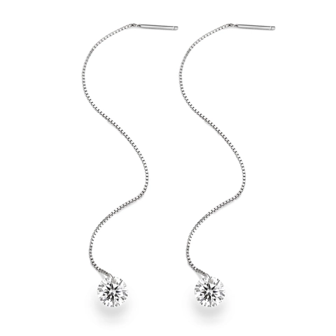 Boucles d'Oreilles Traversantes Longues en Argent Sterling 925 Avec Moissanite pour Femme Élégantes Boucles d'Oreilles à Chaîne Géo Avec Certificat GRA