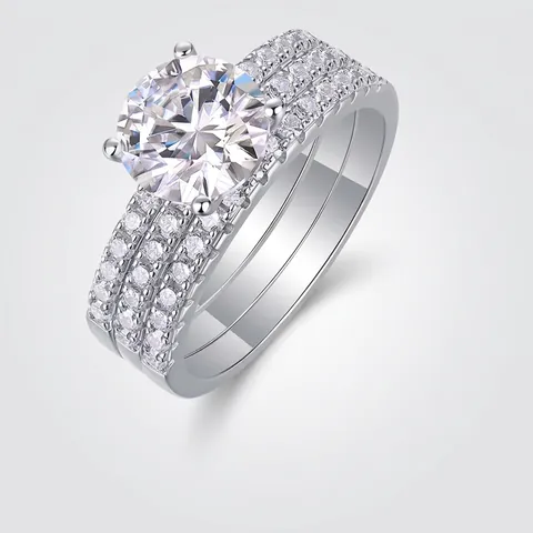 925 Sterling Silver Moissanite Ring Set For Women Round Cut Brilliant Moissanite Wedding Engagement Stackable Rings Jewelry