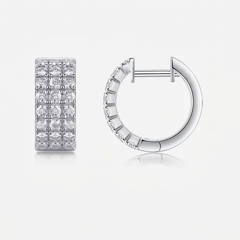 Orecchini Huggie in Argento Sterling 925 con Moissanite Pavé a Tre File Taglio Rotondo Orecchini a Cerchio di Lusso Donna Con Certificato GRA