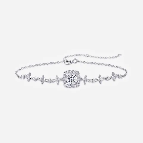 Bracelet en Argent Sterling 925 Moissanite pour Femme Design Halo Carré Étoile Ajustable Bijoux de Mode Luxe Léger