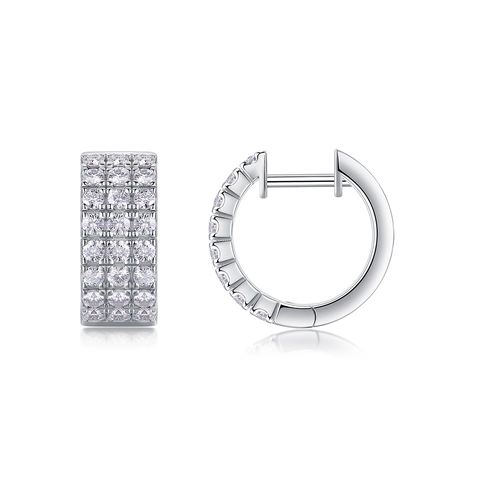 Orecchini Huggie in Argento Sterling 925 con Moissanite Pavé a Tre File Taglio Rotondo Orecchini a Cerchio di Lusso Donna Con Certificato GRA