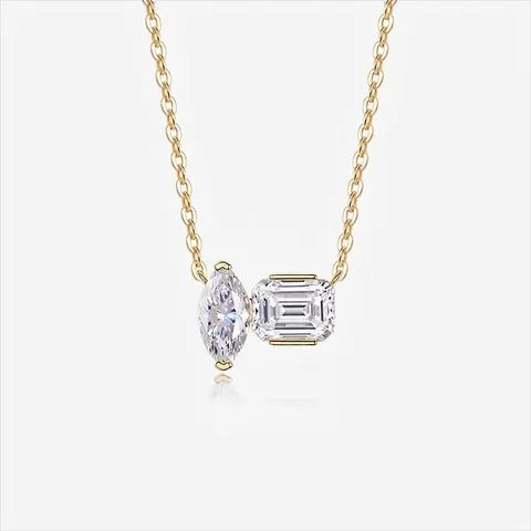 Fashion 925 Sterling Silver Moissanite Necklace For Women Gold Plated Marquise Emerald Cut Geometric Pendant Jewelry Gift
