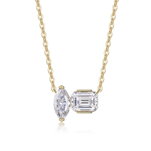 Fashion 925 Sterling Silver Moissanite Necklace For Women Gold Plated Marquise Emerald Cut Geometric Pendant Jewelry Gift