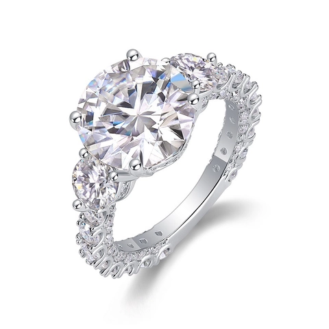Anello di Fidanzamento in Argento Sterling 925 con Moissanite Taglio Brillante 5ct Certificato GRA Gioielli Donna