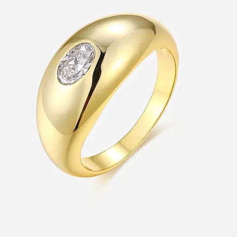925 Sterling Silver Moissanite Ring Gold Plated Oval Cut Moissanite Dome Ring Fashion Minimalist Finger Jewelry For Women